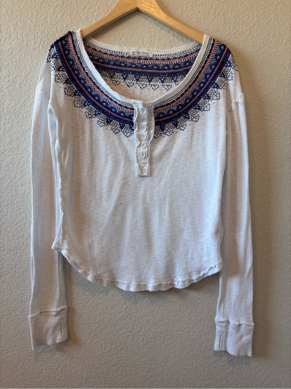 Free People We The Free Fair Isle Long-Sleeve Henley with embroidered neckline M